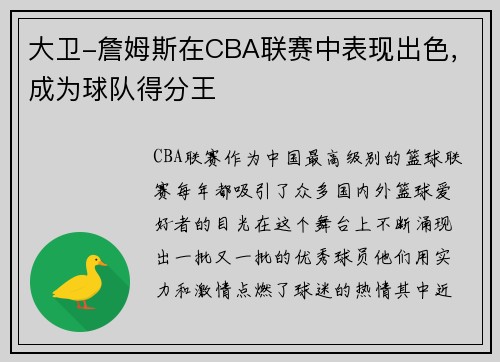 大卫-詹姆斯在CBA联赛中表现出色，成为球队得分王